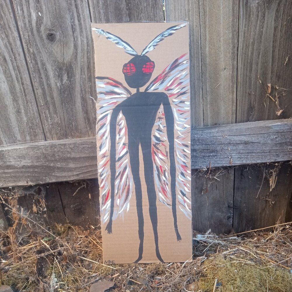 Mothman Painting On Cardboard - Picture 6 of 11